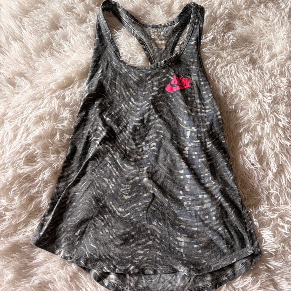 Nike Gray Patterned Racerback Tank with Pink Swoosh